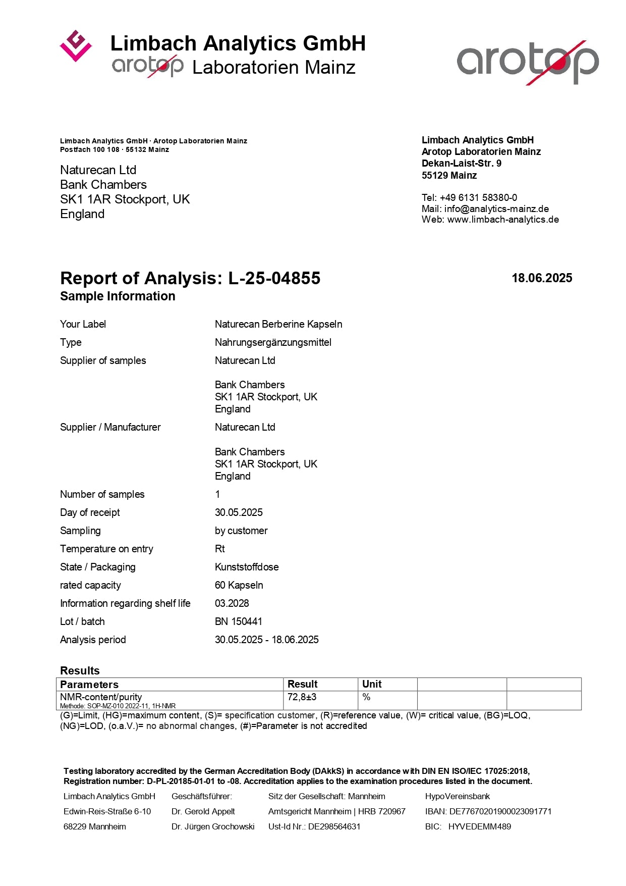 Certificado de análisis